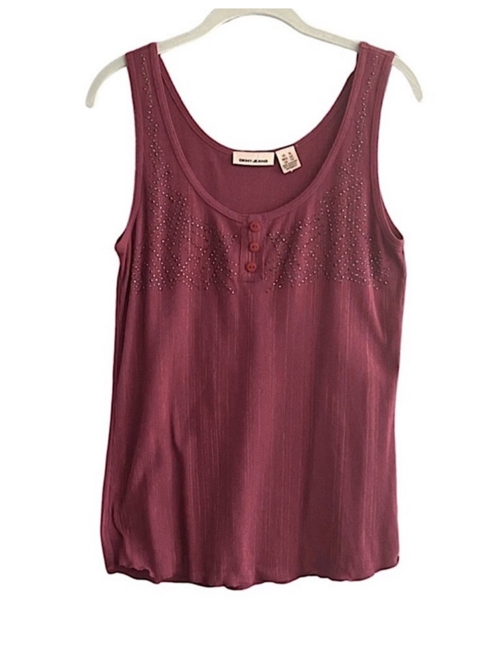 Dkny Jeans Scoop Neck Tank Top 100% Cotton Studded Maroon Red Tan Size XL